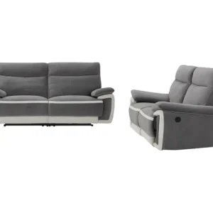 Sofás 3 lugares e 2 lugares articulados elétricos - veludo cinza - faixas branco fresco METTI com Certificação de Seguranç