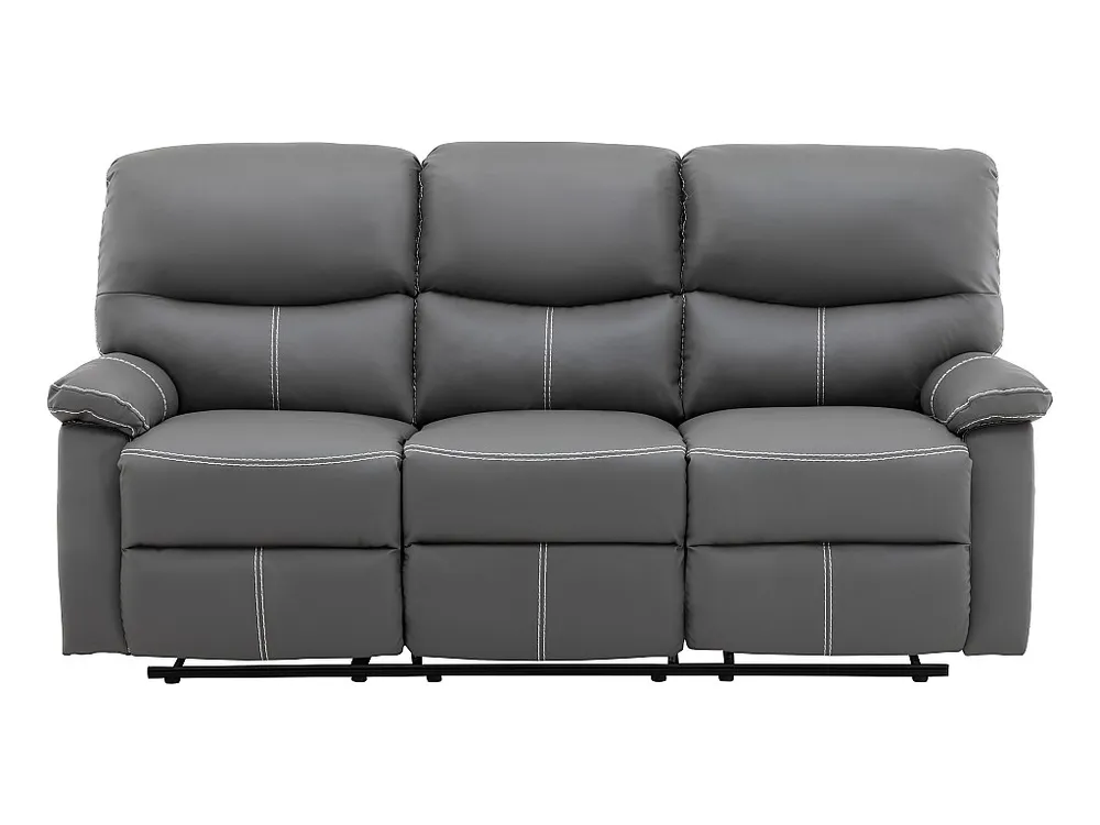 Sofás 3+2 lugares poltrona articulada tradicional pele sintética cinza pespontos brancos CANBY