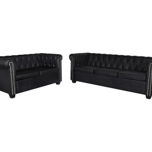 Suporte para Tablet Conjunto sofás Chesterfield 2 + 3 lugares couro artific. preto