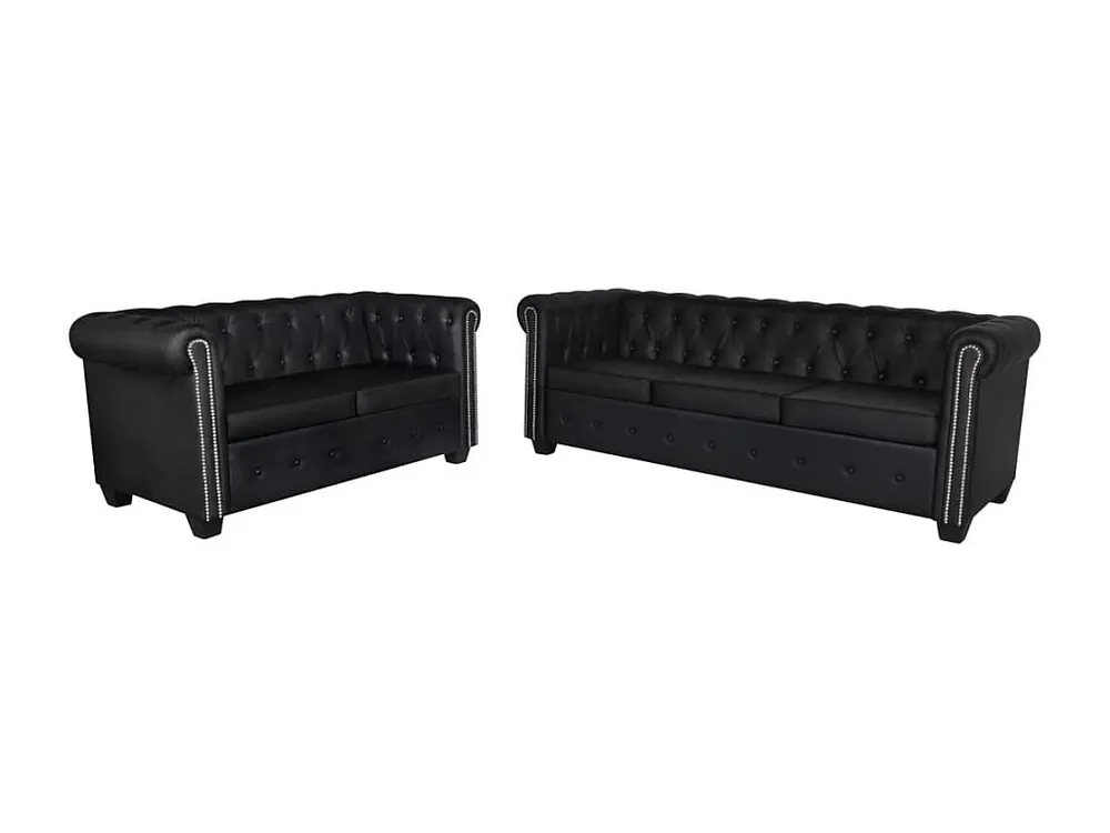 Suporte para Tablet Conjunto sofás Chesterfield 2 + 3 lugares couro artific. preto