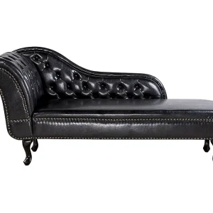 Tapete Antiderrapante Chaise-longue em pele sintética preta com apoio à esquerda NIMES