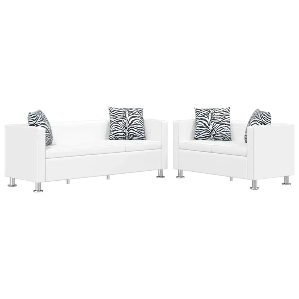Tapete Antiderrapante Conjunto de sofás de 2 e 3 lugares couro artificial branco