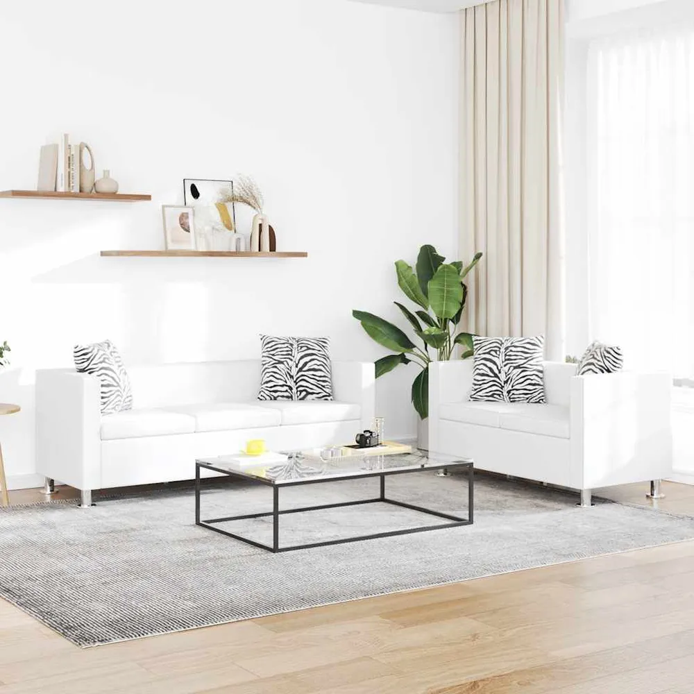 Tapete Antiderrapante Conjunto de sofás de 2 e 3 lugares couro artificial branco