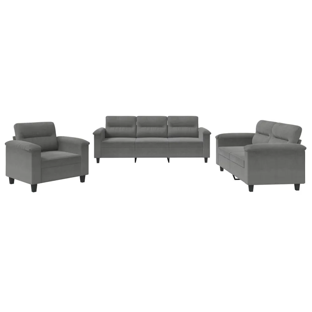 Tapete Antiderrapante 3 pcs conj. sofás com almofadões tecido microfibra cinza-escuro
