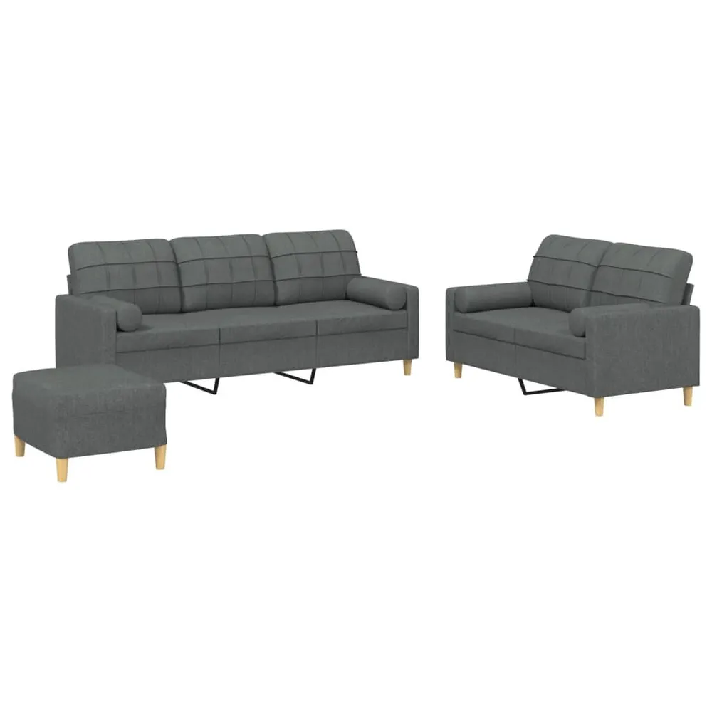 Tapete Antiderrapante 3 pcs conjunto de sofás com almofadas tecido cinzento-escuro