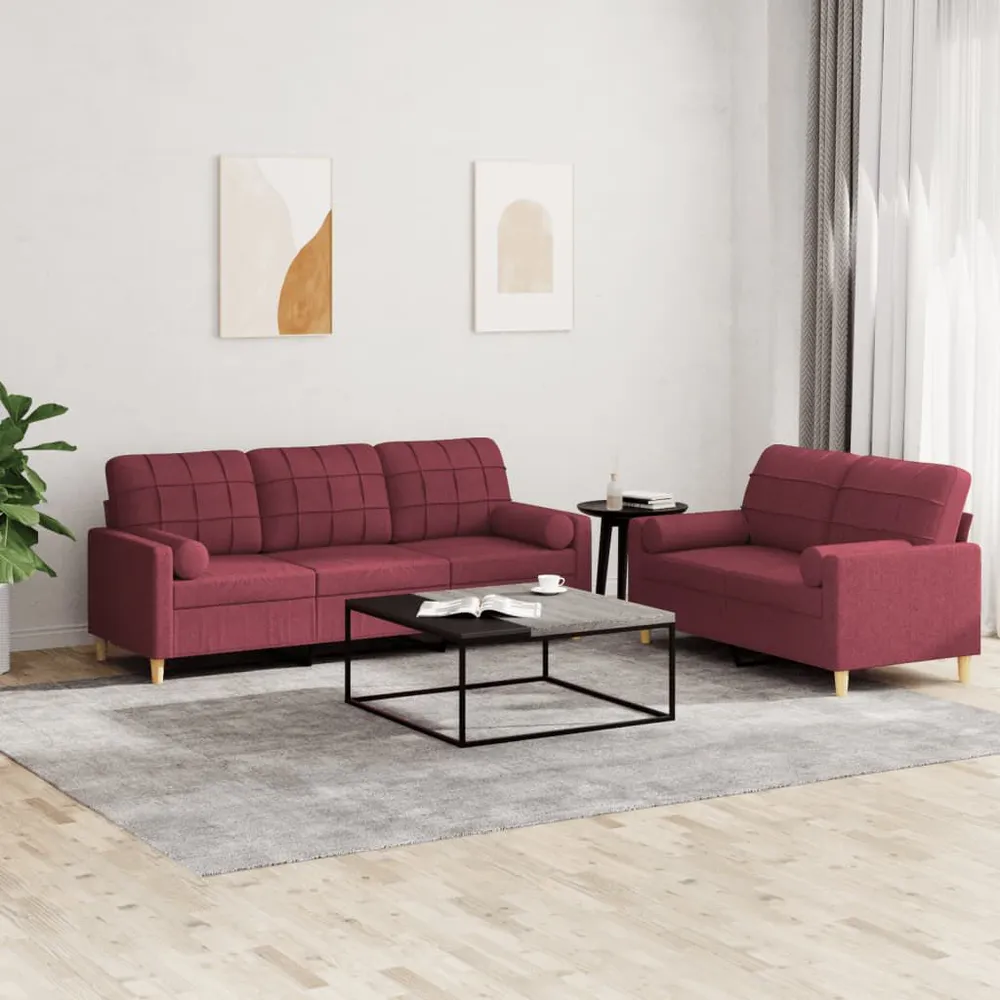 Tapete Antiderrapante 2 pcs conjunto de sofás com almofadas tecido vermelho-tinto
