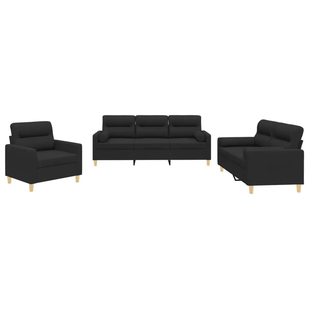 Tapete Antiderrapante 3 pcs conjunto de sofás com almofadas tecido preto