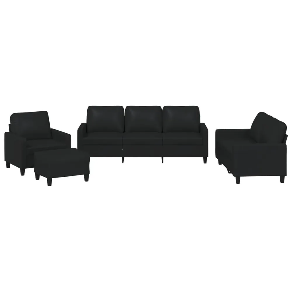 Tapete Antiderrapante 4 pcs conjunto de sofás com almofadões couro artificial preto
