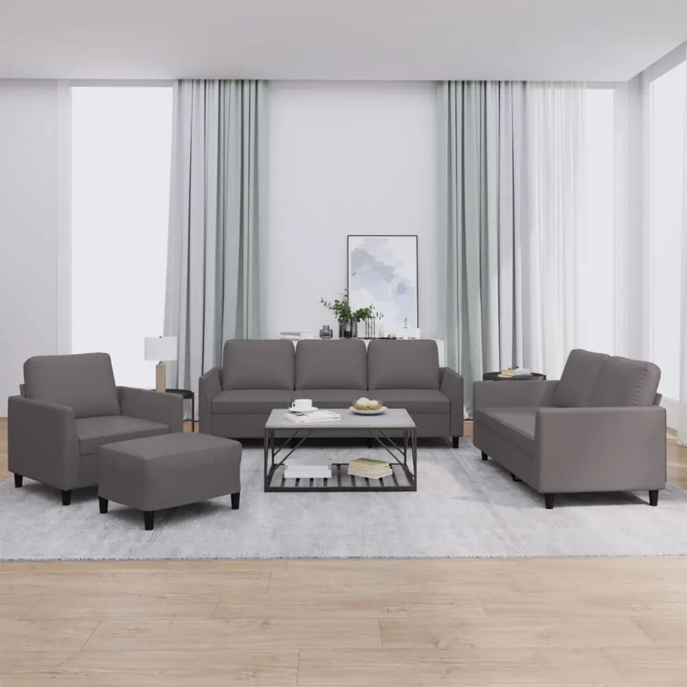 Tapete Antiderrapante 4 pcs conjunto de sofás com almofadões couro artificial cinzento
