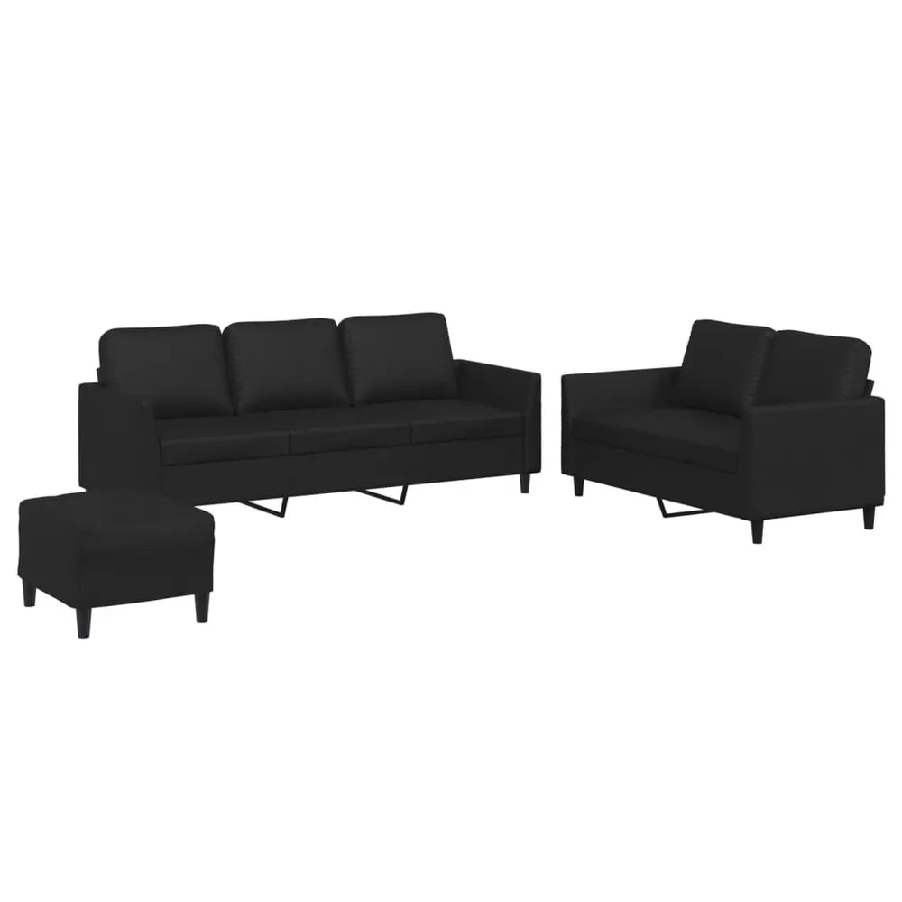 Tapete Antiderrapante 3 pcs conjunto de sofás com almofadões couro artificial preto