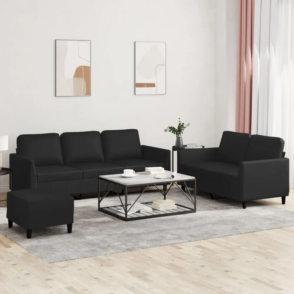 Tapete Antiderrapante 3 pcs conjunto de sofás com almofadões couro artificial preto