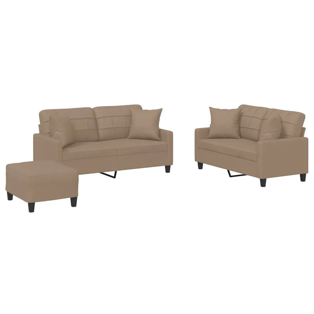 Tapete Antiderrapante 3 pcs conjunto sofás com almofadas couro artificial cappuccino