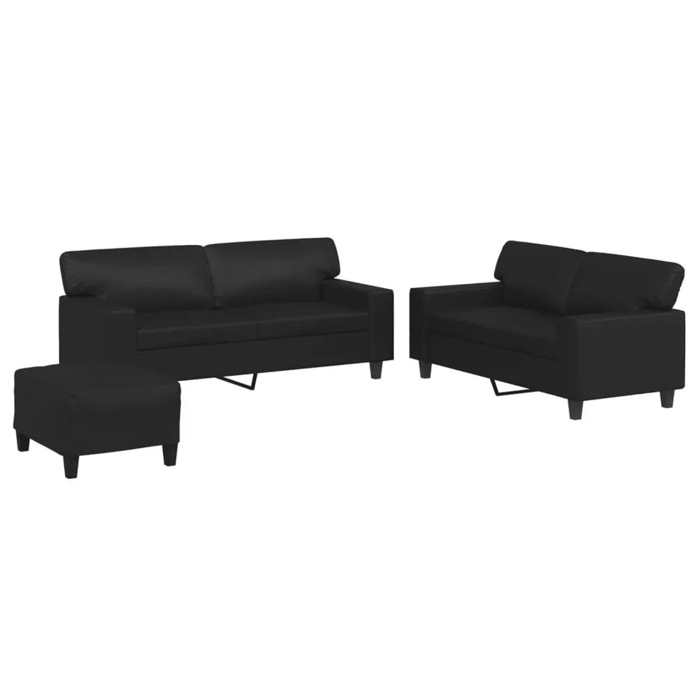 Tapete Antiderrapante 3 pcs conjunto de sofás couro artificial preto