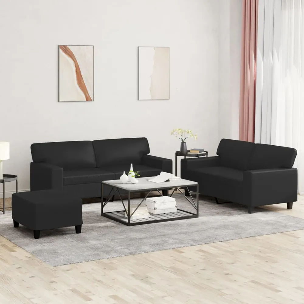 Tapete Antiderrapante 3 pcs conjunto de sofás couro artificial preto