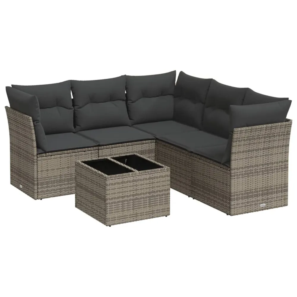 Tapete Antiderrapante 6 pcs conjunto sofás de jardim com almofadões vime cinzento
