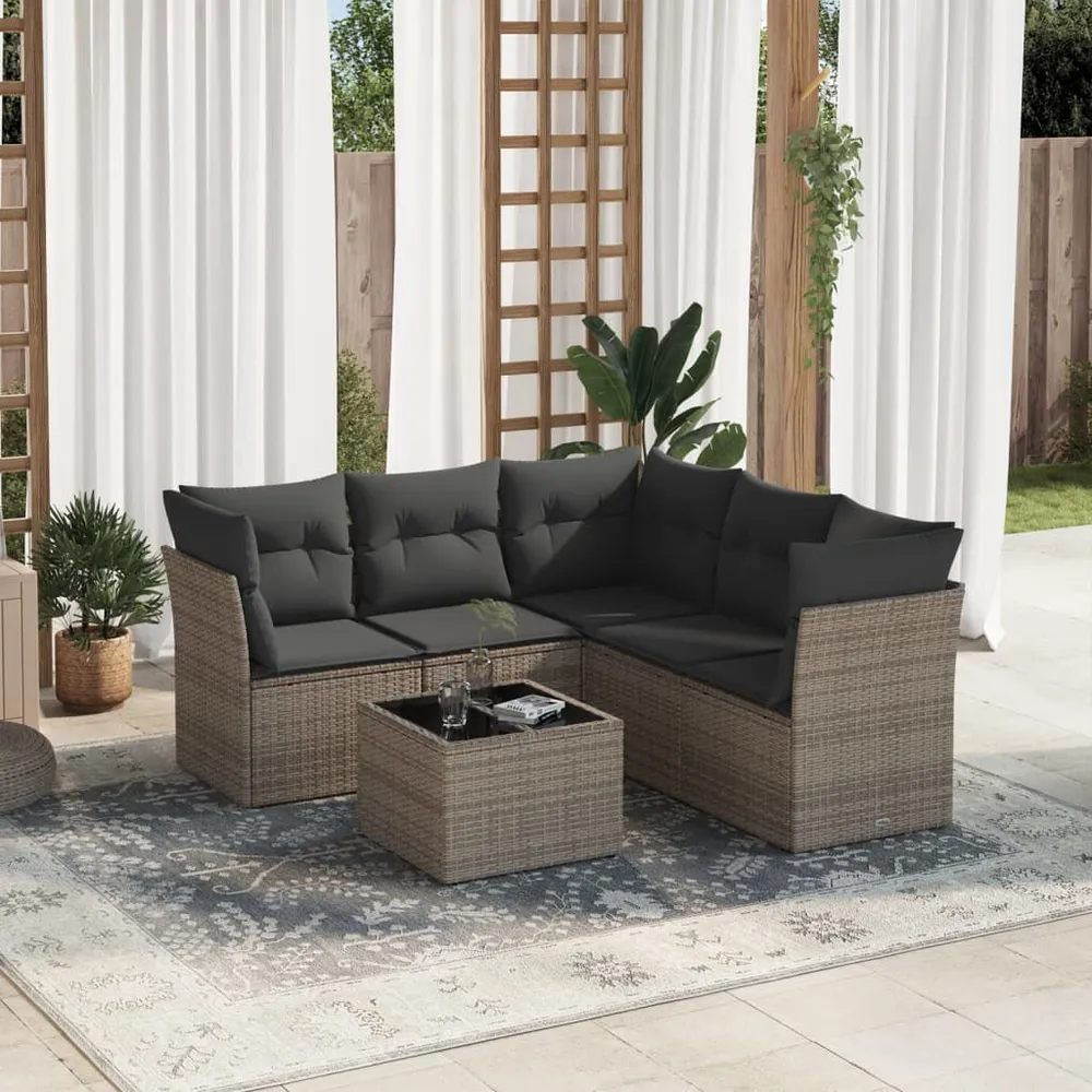 Tapete Antiderrapante 6 pcs conjunto sofás de jardim com almofadões vime cinzento