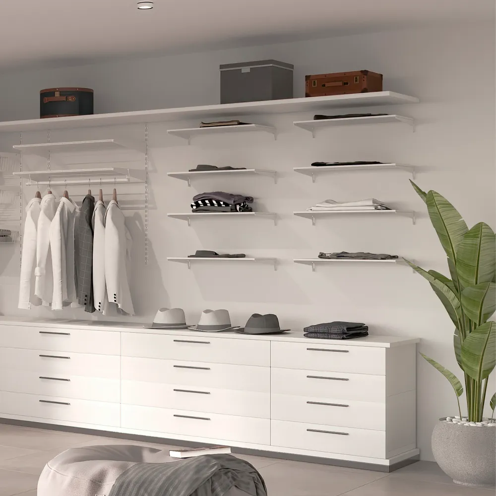 Emuca Conjunto de 4 prateleiras com suportes e placas de fixação à parede Jagmet, comprimento 380 mm, ço, Pintado branco