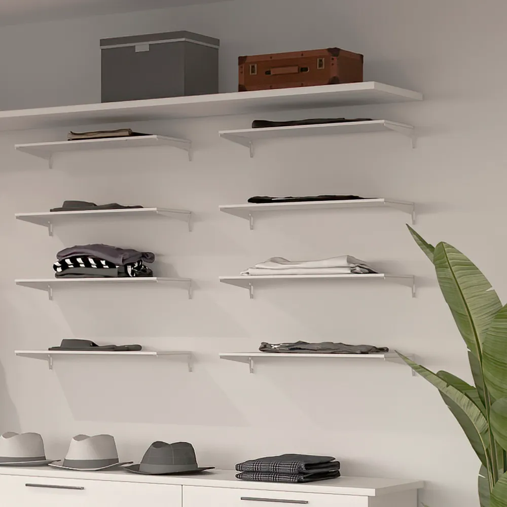 Emuca Conjunto de 4 prateleiras com suportes e placas de fixação à parede Jagmet, comprimento 380 mm, ço, Pintado branco