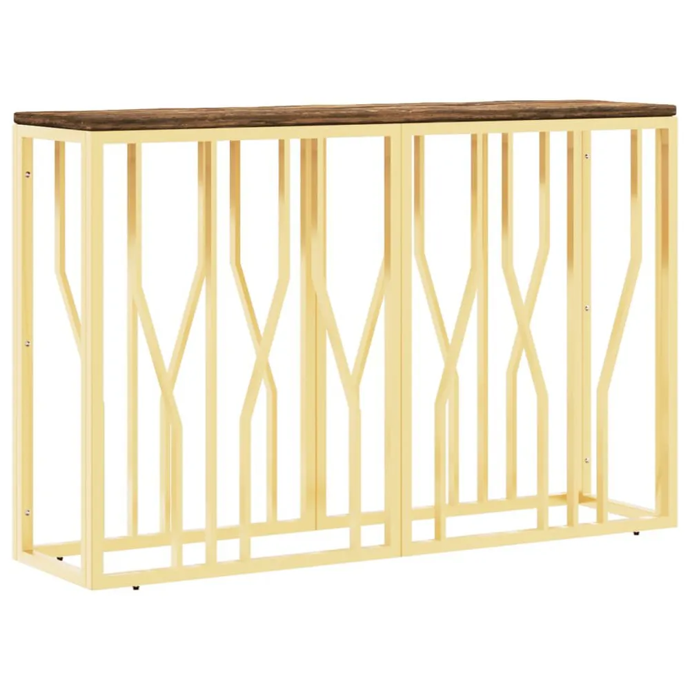Organizador de Bagageiro Mesa consola ço inoxidável/madeira recuperada maciç dourado