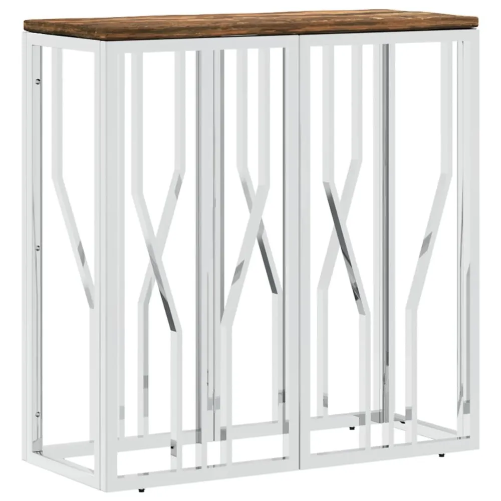 Organizador de Porta Mesa consola ço inoxidável/madeira recuperada maciç prateado