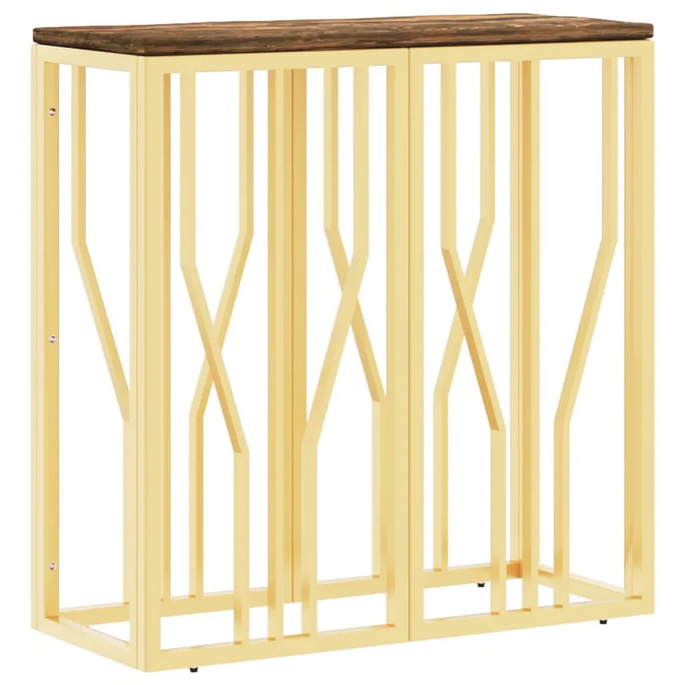 Premium Organizador Mesa consola ço inoxidável/madeira recuperada maciç dourado
