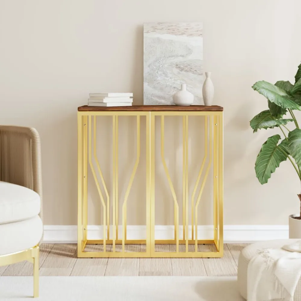 Premium Organizador Mesa consola ço inoxidável/madeira recuperada maciç dourado