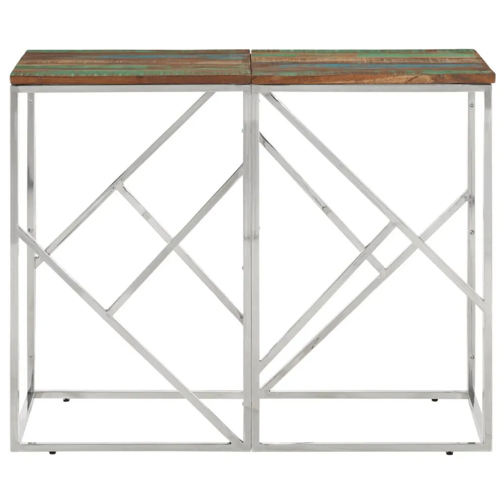Premium Organizador Mesa consola ço inoxidável/madeira recuperada maciç prateado