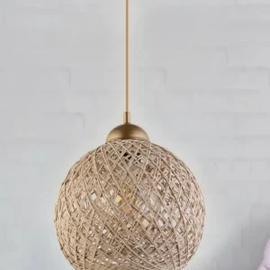 Suspensão Berleda 22cm Metálico Dourado e Algodão Bege e Branco