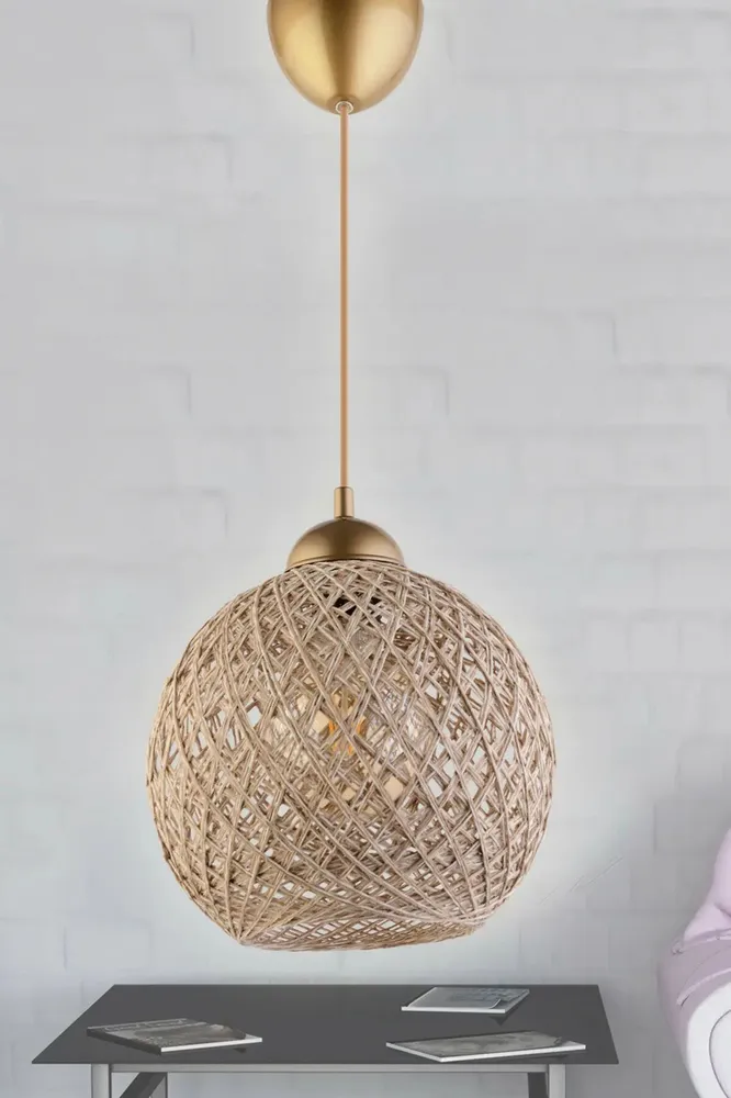Suspensão Berleda 22cm Metálico Dourado e Algodão Bege e Branco