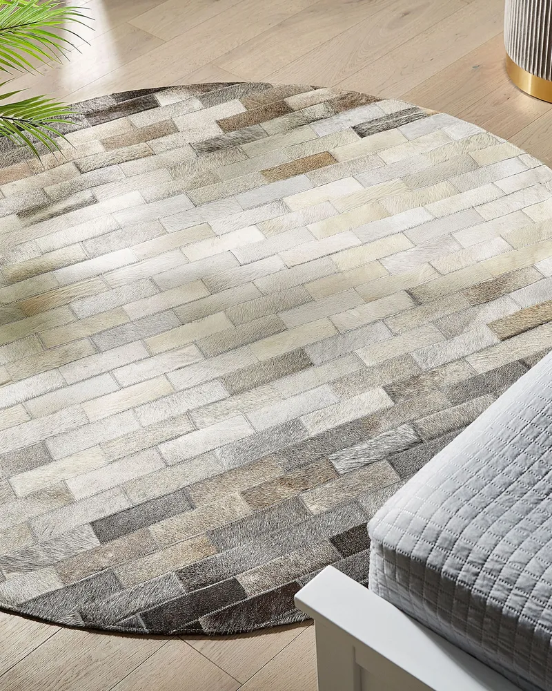 Componente para Exterior Tapete redondo em pele genuína castanha e creme ⌀ 140 cm DUTLAR
