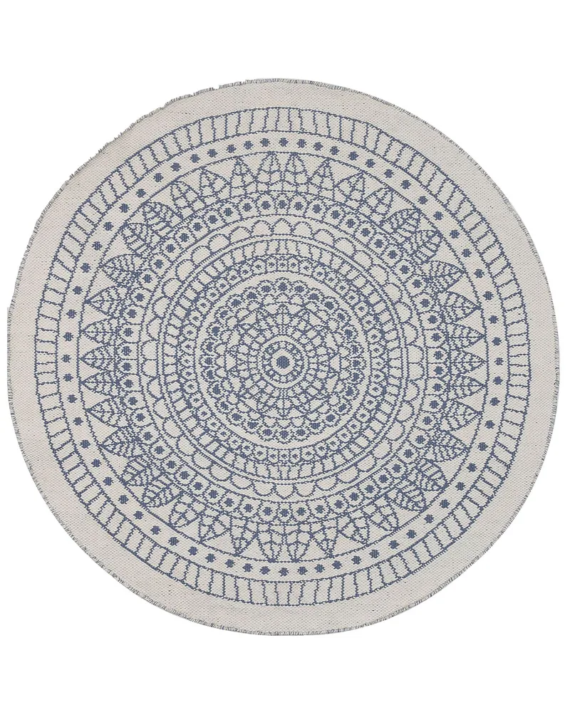 Peç para Acampamento Tapete de área redondo reversível azul e branco ⌀ 140 cm YALAK