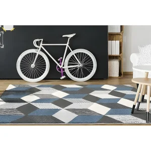 Robusto para RV Tapete geométrico CARRIO - Polipropileno - 160 x 230 cm - Cinza, branco e azul