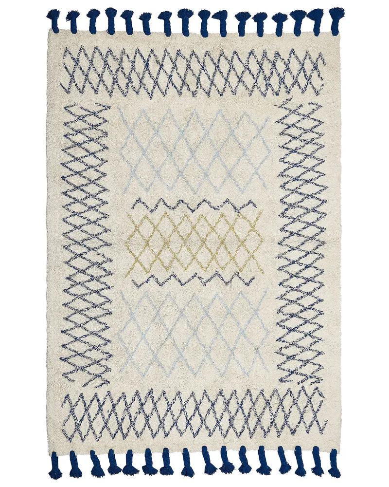 Tapete de algodão creme e azul 160 x 230 cm ERZINCAN com Sistema de Montagem Rápida