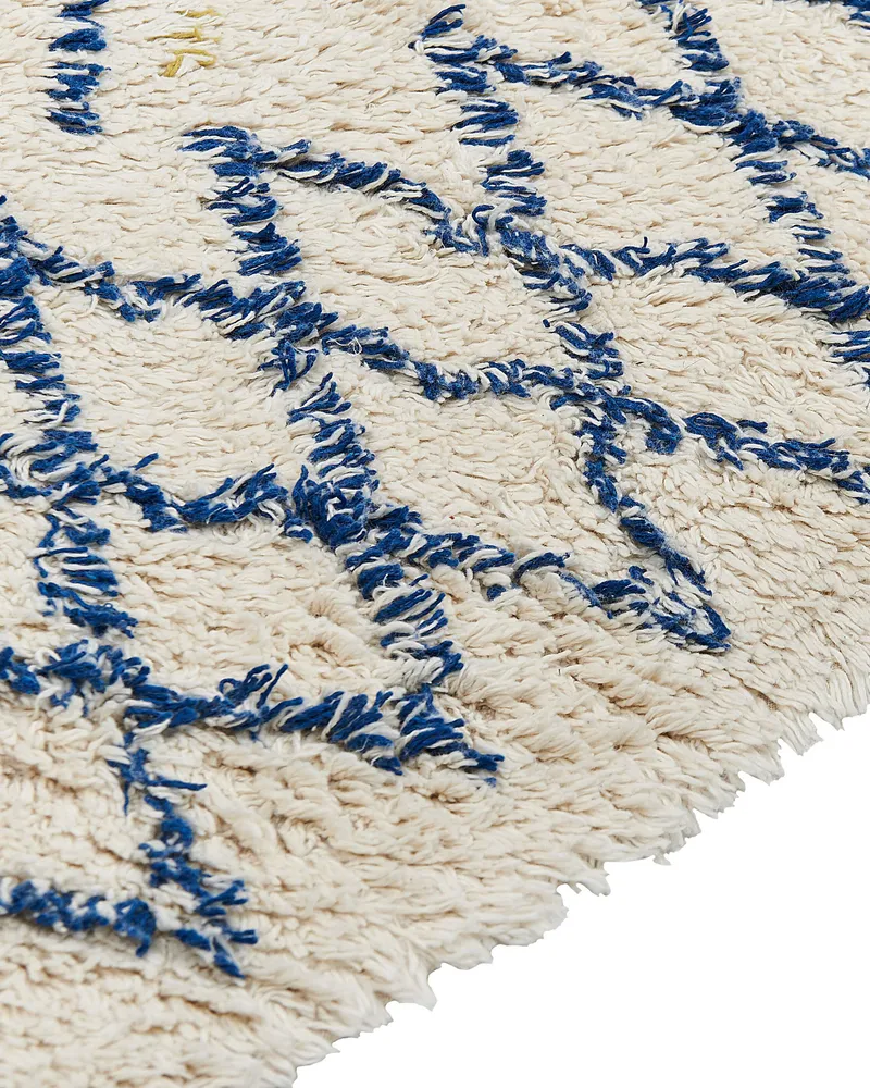 Tapete de algodão creme e azul 160 x 230 cm ERZINCAN com Sistema de Montagem Rápida