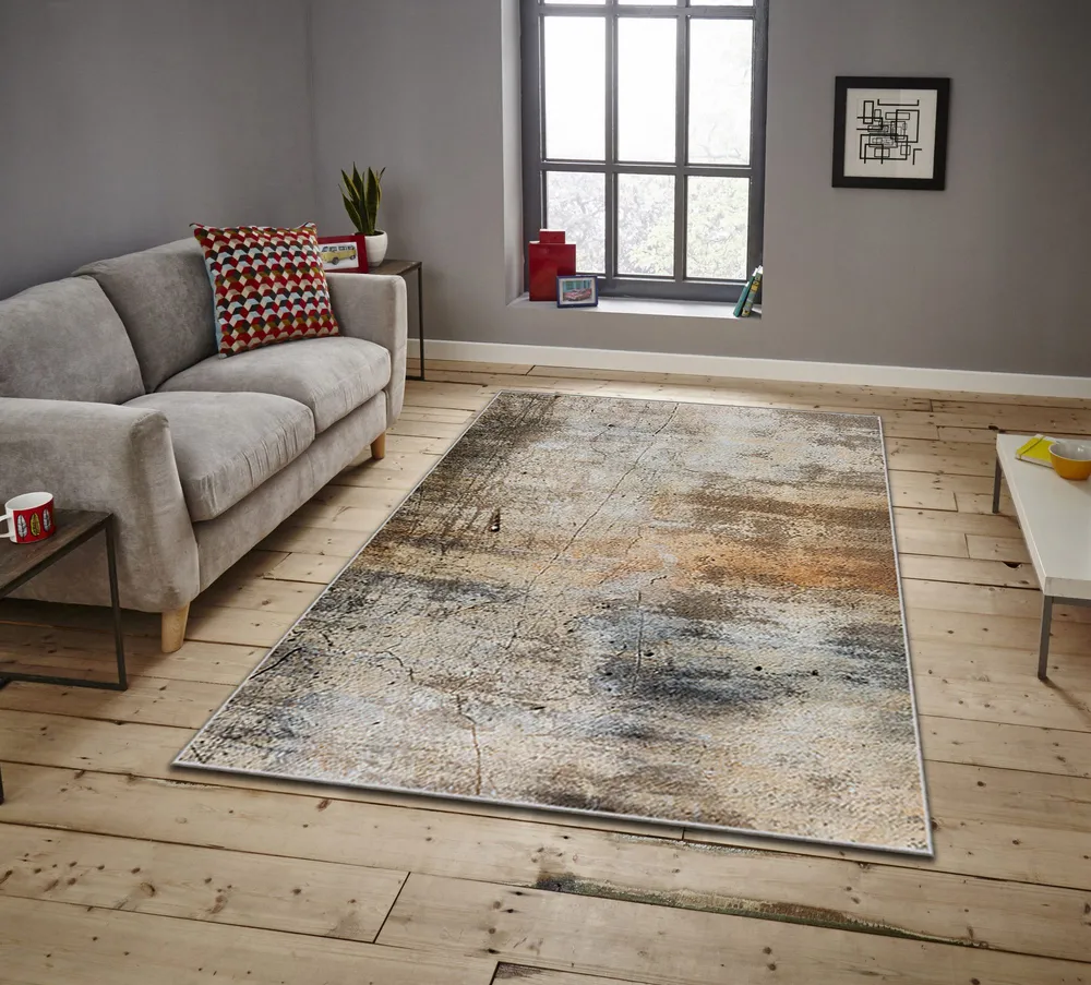 Tapete Perla 160x230cm Veludo Habitual Abstrato Marrom e Bege com Fixação em Velcro