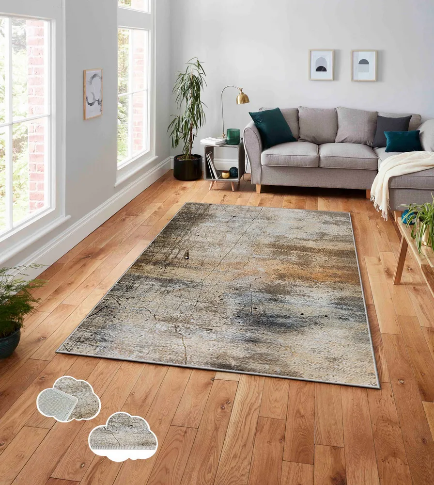 Tapete Perla 160x230cm Veludo Habitual Abstrato Marrom e Bege com Fixação em Velcro
