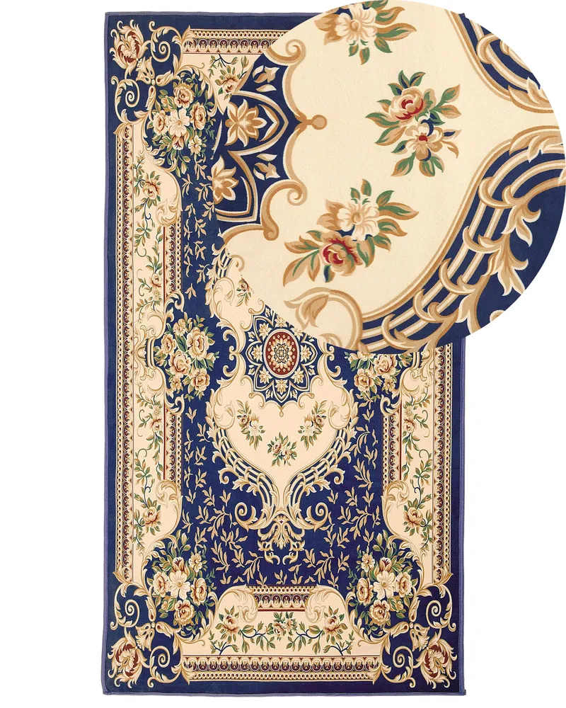 Tapete azul 80 x 150 cm GAZIANTEP Fácil de Instalar