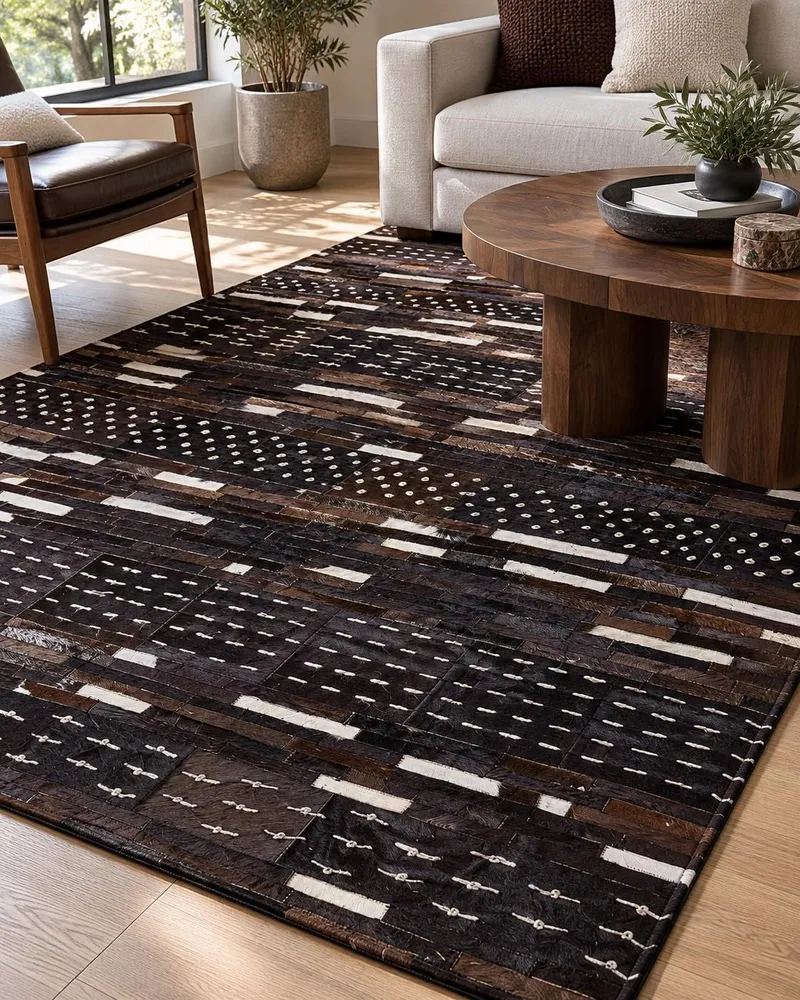 Tapete em pele genuína castanha 160 x 230 cm AKSEKI com Chave de Seguranç