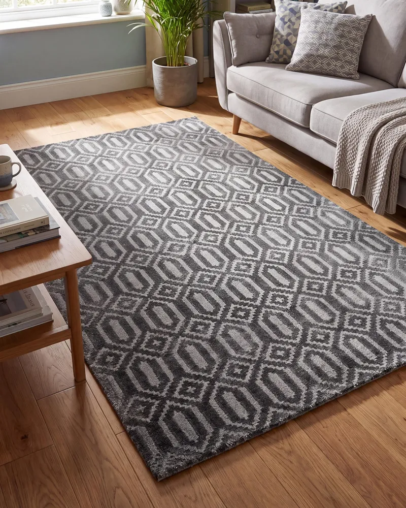 Tapete em viscose cinzenta escura 140 x 200 cm ADATEPE com Espuma Protetora