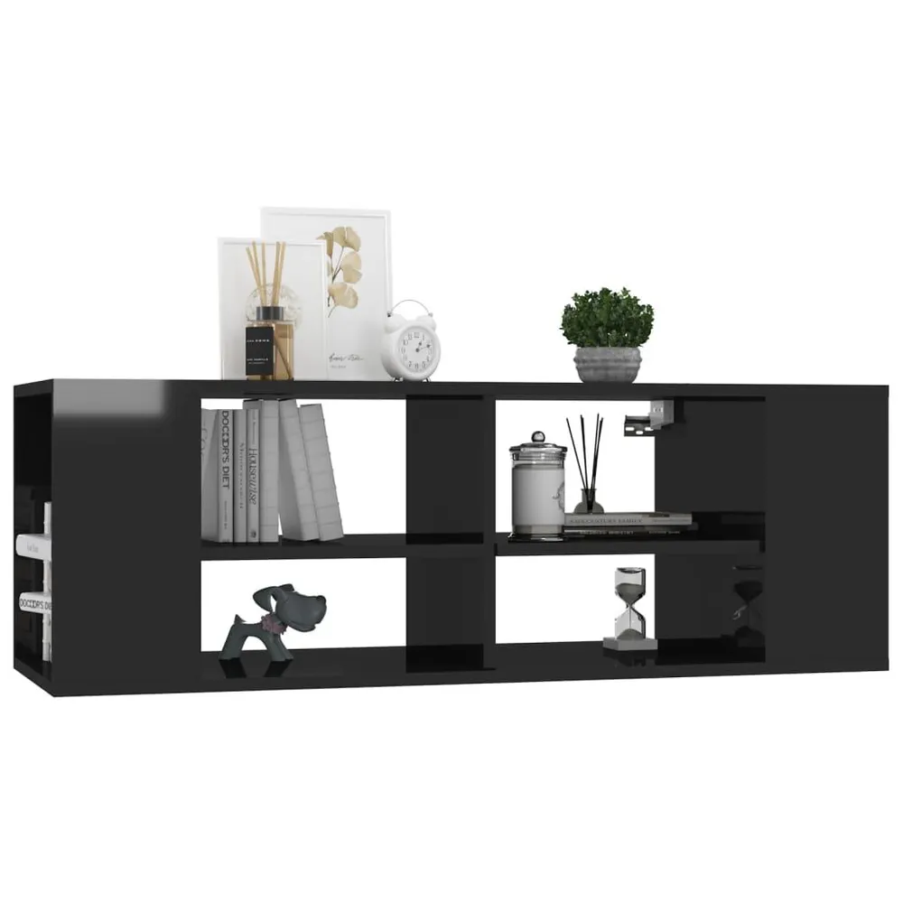 Armário de parede para TV derivados de madeira preto luminoso