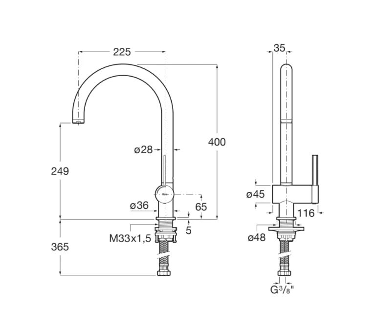 Mixer Monomando para cozinha Ona. A5A841FSM0 acabamento em ço inoxidável