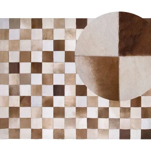 Tapete de pele genuína castanha e creme 160 x 230 cm SOLMAZ