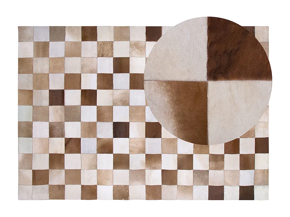 Tapete de pele genuína castanha e creme 160 x 230 cm SOLMAZ