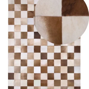 Tapete de pele genuína castanha e creme 160 x 230 cm SOLMAZ
