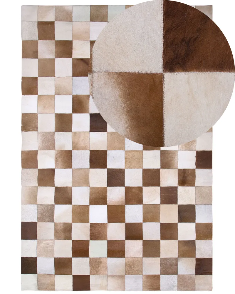 Tapete de pele genuína castanha e creme 160 x 230 cm SOLMAZ