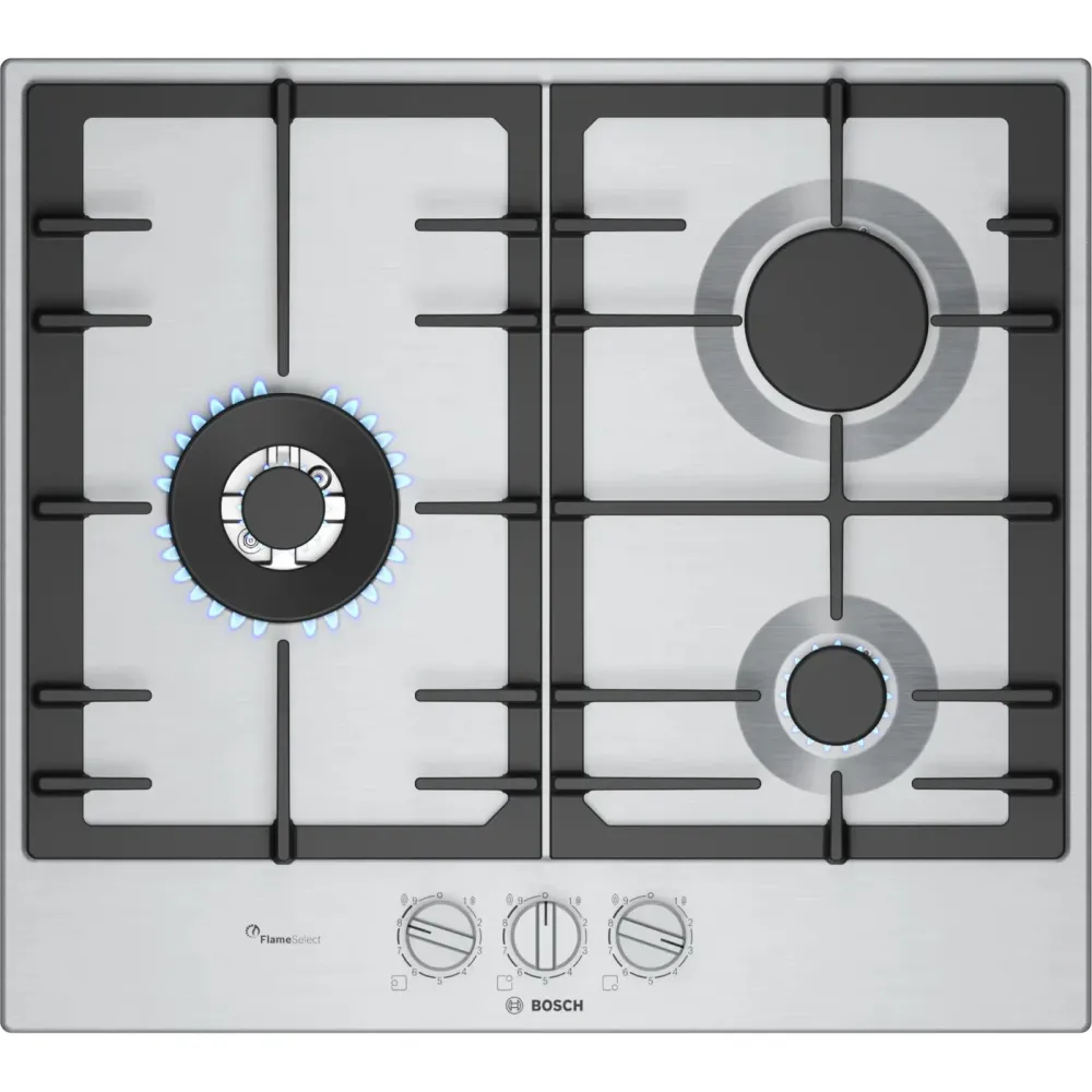 Placa Gás Bosch PCC6A5I90 | 60 cm, Inox, 3 Queimadores, FlameSelect para Inspeção Veicular