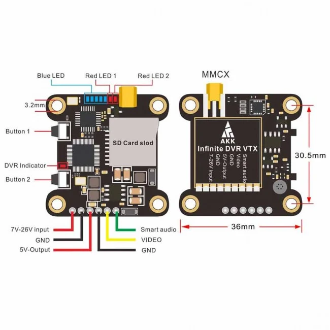 Sensor de Oxigênio AKK Infinite DVR VTX - Transmissor de vídeo FPV de 5,8 GHz 1000 mW FPV Suporte de saída super alta conf...