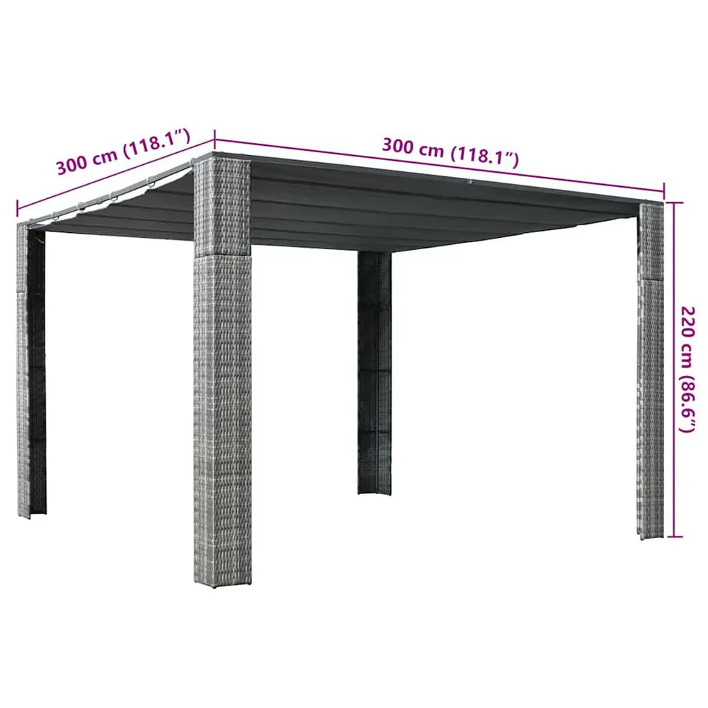 Tubo de Escape Gazebo ccom teto em vime PE 300x300x200 cm cinzento e antracite