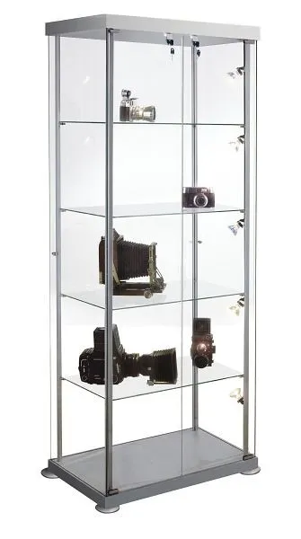 Tubo de Escape Vitrina retangular Kerkmann expoline, L 850 x P 425 x 1800 mm, transparente/alumínio prateado, 40376182