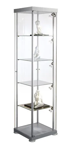 Vitrina quadrada Kerkmann expoline, L 425 x P 425 x 1800 mm, transparente/alumínio prateado, 40376082 para Inspeção Veicular